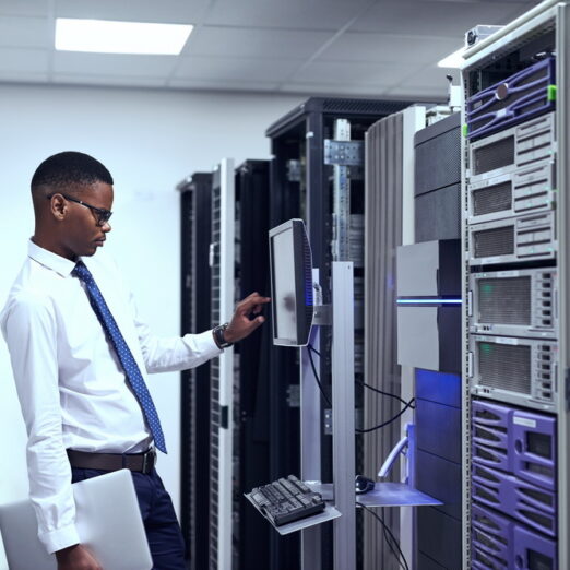 Cropped shot of a IT technician working and checking if all the servers are up and running.